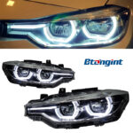 Spoon Style LED Headlight Assembly for 2012-2015 BMW 3 Series F30, Projector Lens, Sequential Turn Signal.
