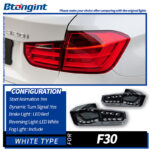 White Dragon Scale LED Tail Lights for 2012-2018 BMW 3 Series F30/F35, Sequential Turn Signal.