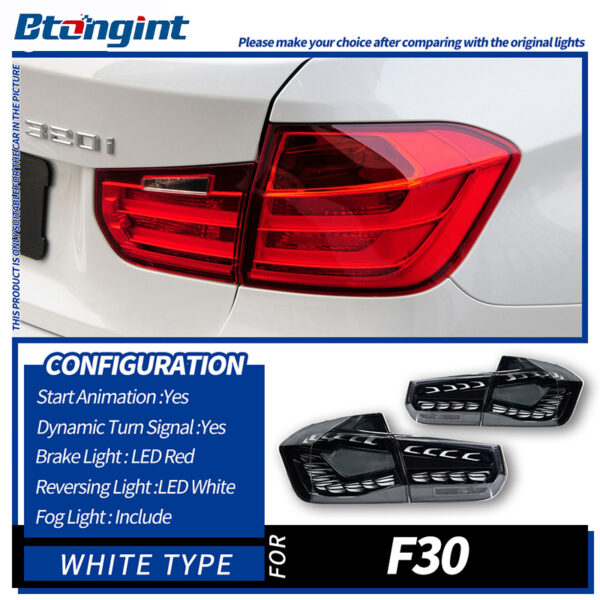 White Dragon Scale LED Tail Lights for 2012-2018 BMW 3 Series F30/F35, Sequential Turn Signal.