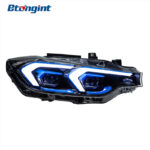 Double Hook LED Headlight Assembly for 2012-2019 BMW 3 Series F30, Bi-Color DRL, Projector Lens.