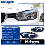 Double Hook LED Headlight Assembly for 2012-2019 BMW 3 Series F30, Bi-Color DRL, Projector Lens.