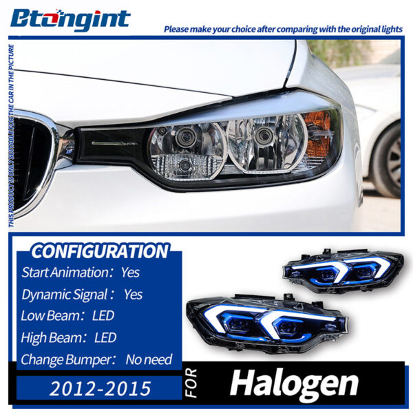 Double Hook LED Headlight Assembly for 2012-2019 BMW 3 Series F30, Bi-Color DRL, Projector Lens.