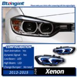 Double Hook LED Headlight Assembly for 2012-2019 BMW 3 Series F30, Bi-Color DRL, Projector Lens.
