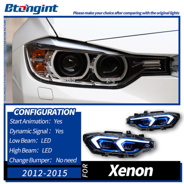 Double Hook LED Headlight Assembly for 2012-2019 BMW 3 Series F30, Bi-Color DRL, Projector Lens.