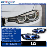 Double Hook LED Headlight Assembly for 2012-2019 BMW 3 Series F30, Bi-Color DRL, Projector Lens.