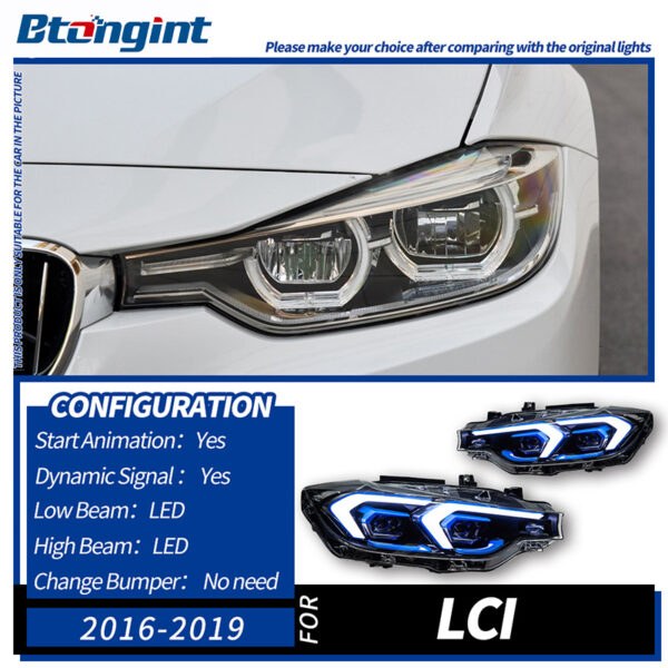 Double Hook LED Headlight Assembly for 2012-2019 BMW 3 Series F30, Bi-Color DRL, Projector Lens.