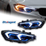 Double Hook LED Headlight Assembly for 2012-2019 BMW 3 Series F30, Bi-Color DRL, Projector Lens.