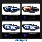 Double Hook LED Headlight Assembly for 2012-2019 BMW 3 Series F30, Bi-Color DRL, Projector Lens.
