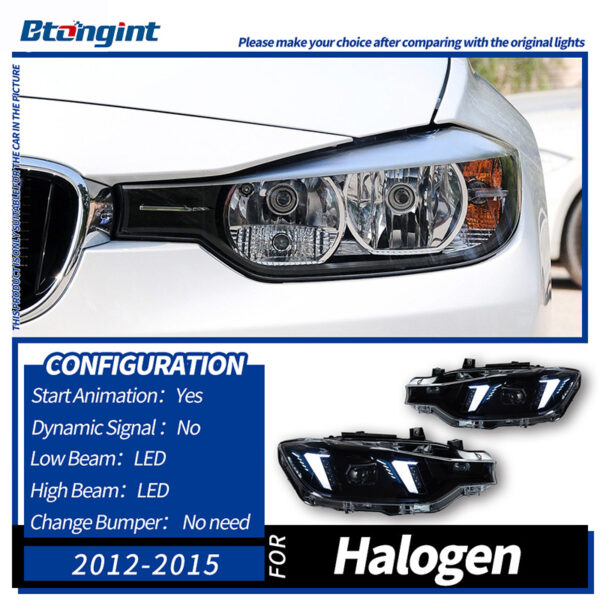 Fang Style LED Headlight Assembly For 2012-2019 BMW 3 Series F30, Bi-Color LED DRL, Built-in Bi-Xenon Projector Lens, Direct Replacement OEM Halogen Xenon Headlamp Retrofit
