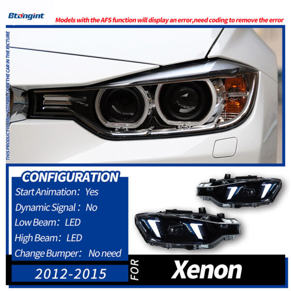 Fang Style LED Headlight Assembly For 2012-2019 BMW 3 Series F30, Bi-Color LED DRL, Built-in Bi-Xenon Projector Lens, Direct Replacement OEM Halogen Xenon Headlamp Retrofit