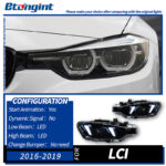 Fang Style LED Headlight Assembly For 2012-2019 BMW 3 Series F30, Bi-Color LED DRL, Built-in Bi-Xenon Projector Lens, Direct Replacement OEM Halogen Xenon Headlamp Retrofit