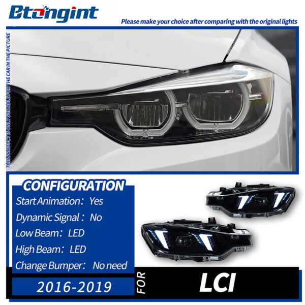 Fang Style LED Headlight Assembly For 2012-2019 BMW 3 Series F30, Bi-Color LED DRL, Built-in Bi-Xenon Projector Lens, Direct Replacement OEM Halogen Xenon Headlamp Retrofit