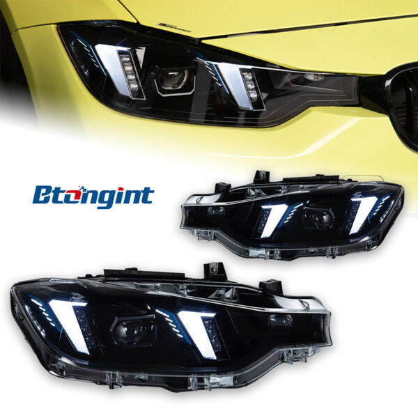 Fang Style LED Headlight Assembly For 2012-2019 BMW 3 Series F30, Bi-Color LED DRL, Built-in Bi-Xenon Projector Lens, Direct Replacement OEM Halogen Xenon Headlamp Retrofit