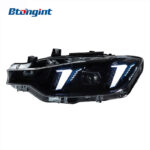 Fang Style LED Headlight Assembly For 2012-2019 BMW 3 Series F30, Bi-Color LED DRL, Built-in Bi-Xenon Projector Lens, Direct Replacement OEM Halogen Xenon Headlamp Retrofit
