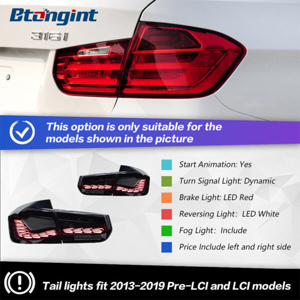 LED Double Dragon Scale Tail Lights Assembly for 2012-2018 BMW 3 Series F30 F35, Sequential Turn Signal