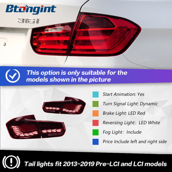 LED Double Dragon Scale Tail Lights Assembly for 2012-2018 BMW 3 Series F30 F35, Sequential Turn Signal