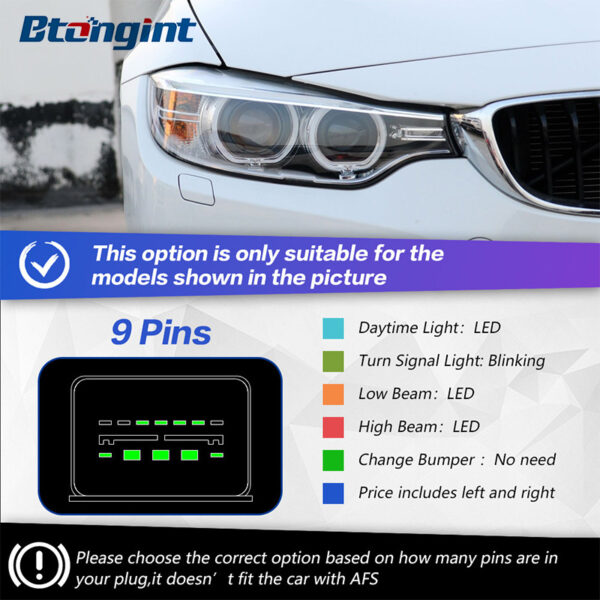 Spoon Style LED Headlight Assembly for 2013-2020 BMW 4 Series F32, Laser Style Projector Lens, Bi-Color Daytime Running Light, Direct OE Replacement