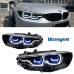 Spoon Style LED Headlight Assembly for 2013-2020 BMW 4 Series F32, Laser Style Projector Lens, Bi-Color Daytime Running Light, Direct OE Replacement