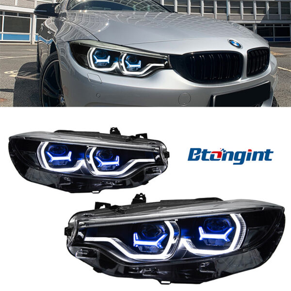 Spoon Style LED Headlight Assembly for 2013-2020 BMW 4 Series F32, Laser Style Projector Lens, Bi-Color Daytime Running Light, Direct OE Replacement