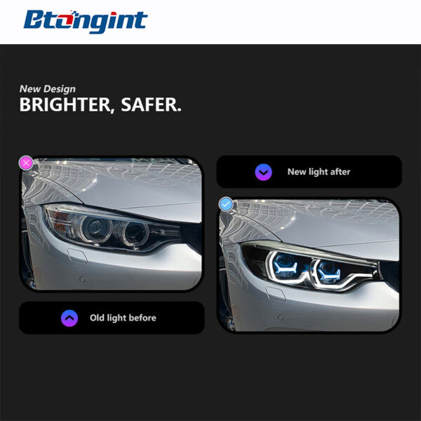 Spoon Style LED Headlight Assembly for 2013-2020 BMW 4 Series F32, Laser Style Projector Lens, Bi-Color Daytime Running Light, Direct OE Replacement