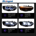 Spoon Style LED Headlight Assembly for 2013-2020 BMW 4 Series F32, Laser Style Projector Lens, Bi-Color Daytime Running Light, Direct OE Replacement