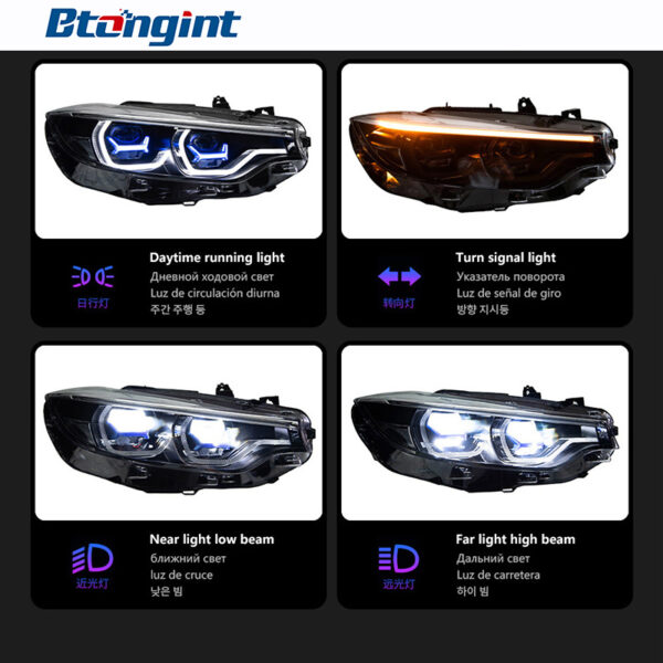 Spoon Style LED Headlight Assembly for 2013-2020 BMW 4 Series F32, Laser Style Projector Lens, Bi-Color Daytime Running Light, Direct OE Replacement