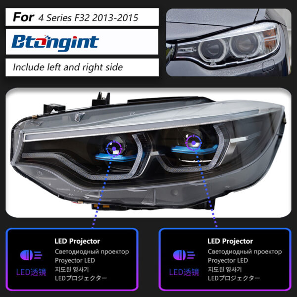 Spoon Style LED Headlight Assembly for 2013-2020 BMW 4 Series F32, LED Daytime Running Light, Sequential Turn Signal