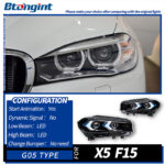Arrow Style LED Headlight Assembly for 2014-2018 BMW X5 F15, Daytime Running Light, Turn Signal Lamp, Projector Lens