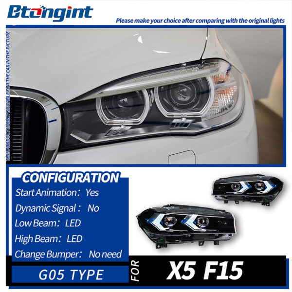 Arrow Style LED Headlight Assembly for 2014-2018 BMW X5 F15, Daytime Running Light, Turn Signal Lamp, Projector Lens