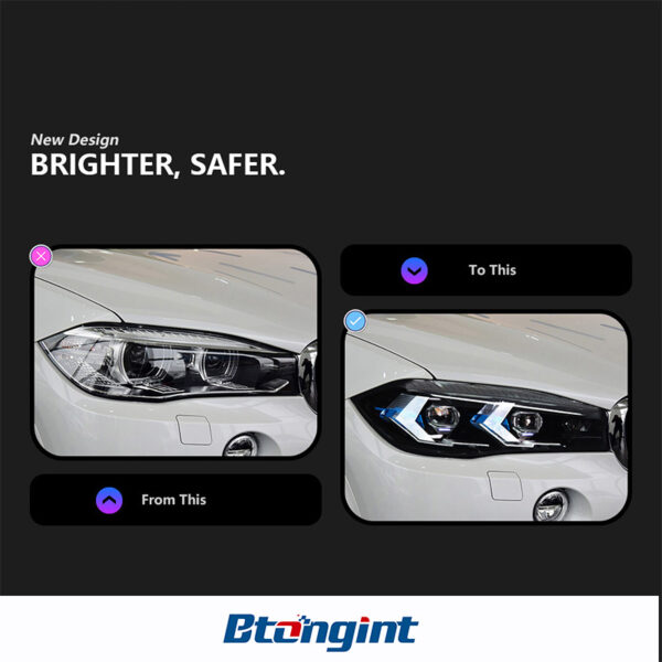 Arrow Style LED Headlight Assembly for 2014-2018 BMW X5 F15, Daytime Running Light, Turn Signal Lamp, Projector Lens