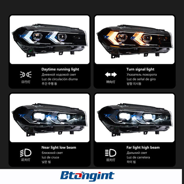Arrow Style LED Headlight Assembly for 2014-2018 BMW X5 F15, Daytime Running Light, Turn Signal Lamp, Projector Lens