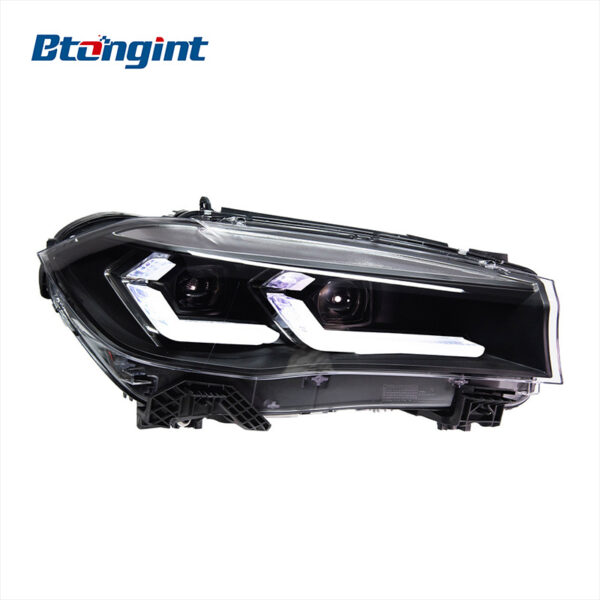 Dual-L Style LED Headlight Assembly for 2014-2018 BMW X5 F15, Daytime Running Light, Turn Signal Lamp, Projector Lens