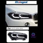 Dual-L Style LED Headlight Assembly for 2014-2018 BMW X5 F15, Daytime Running Light, Turn Signal Lamp, Projector Lens
