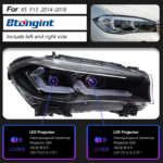 Dual-L Style LED Headlight Assembly for 2014-2018 BMW X5 F15, Daytime Running Light, Turn Signal Lamp, Projector Lens