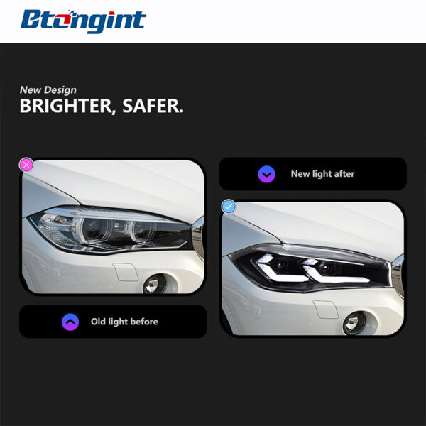 Dual-L Style LED Headlight Assembly for 2014-2018 BMW X5 F15, Daytime Running Light, Turn Signal Lamp, Projector Lens