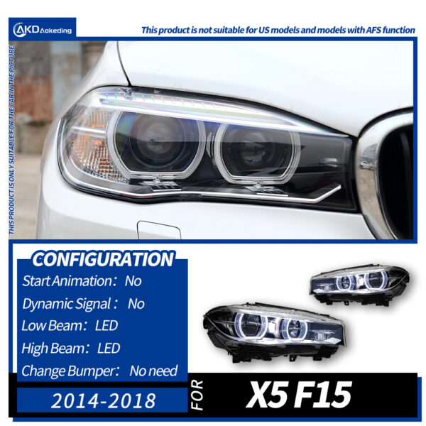 Projector Angel Eyes Headlight Assembly for 2014-2018 BMW X5 F15 High Version, Turn Signal Lamp.