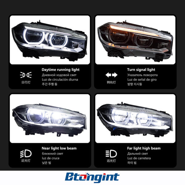 Projector Angel Eyes Headlight Assembly for 2014-2018 BMW X5 F15 High Version, Turn Signal Lamp.