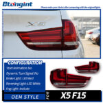 LED Tail Light Assembly for 2014-2018 BMW X5 F15, Running Light, Turn Signal Lamp, Reverse Lamp.