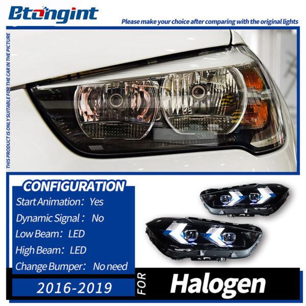 LED Projector Headlight Assembly for 2016-2023 BMW X1 F48/F49, Arrow Style Turn Signal.