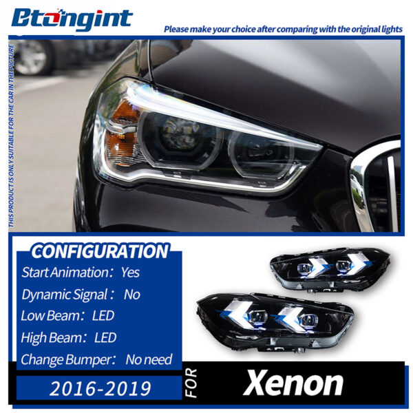 LED Projector Headlight Assembly for 2016-2023 BMW X1 F48/F49, Arrow Style Turn Signal.