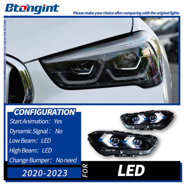 LED Projector Headlight Assembly for 2016-2023 BMW X1 F48/F49, Arrow Style Turn Signal.