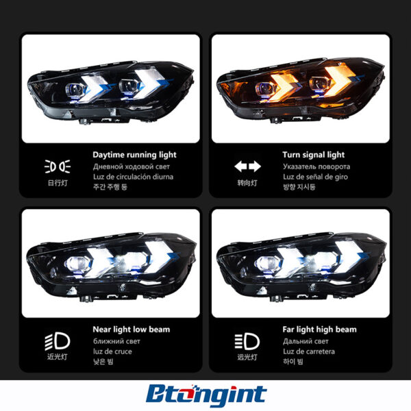 LED Projector Headlight Assembly for 2016-2023 BMW X1 F48/F49, Arrow Style Turn Signal.