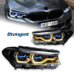 High Configuration Blue Frame Dual Color LED Scoop DRL Headlight Assembly for 2017-2020 BMW 5 Series G30 G38