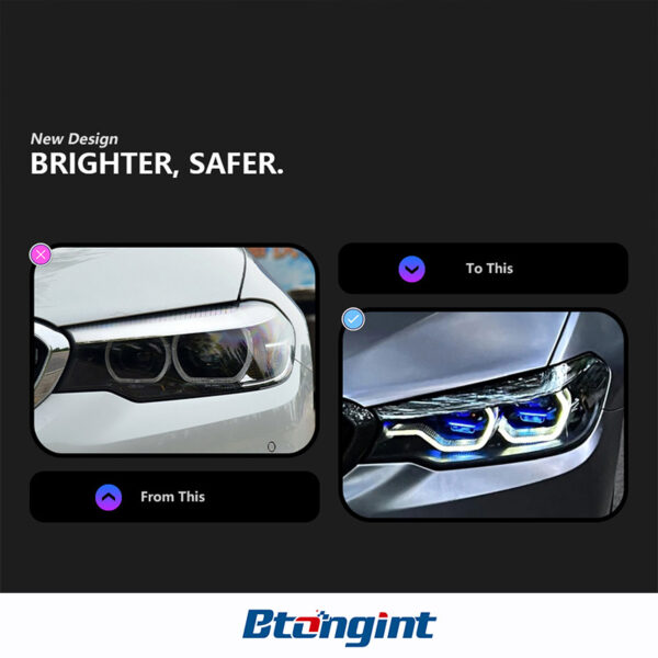 High Configuration Blue Frame Dual Color LED Scoop DRL Headlight Assembly for 2017-2020 BMW 5 Series G30 G38