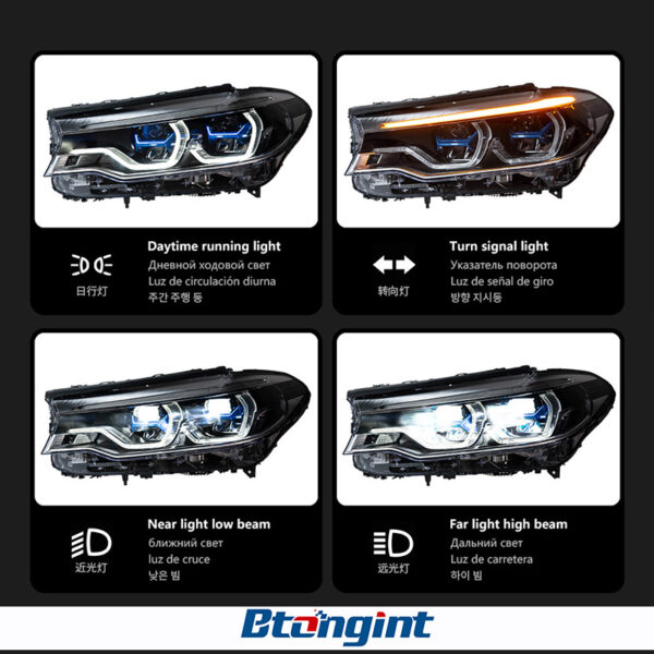High Configuration Blue Frame Dual Color LED Scoop DRL Headlight Assembly for 2017-2020 BMW 5 Series G30 G38