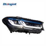 Headlight Assembly for BMW 5 Series G30 2018-2020, Modified Lens Headlamp with Blue Eyebrow LED DRL & Turn Signal