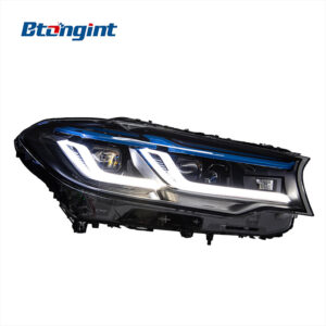 Headlight Assembly for BMW 5 Series G30 2018-2020, Modified Lens Headlamp with Blue Eyebrow LED DRL & Turn Signal