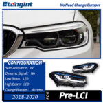 Headlight Assembly for BMW 5 Series G30 2018-2020, Modified Lens Headlamp with Blue Eyebrow LED DRL & Turn Signal