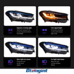 Headlight Assembly for BMW 5 Series G30 2018-2020, Modified Lens Headlamp with Blue Eyebrow LED DRL & Turn Signal