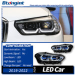 Headlight Assembly for BMW X5 G05 2019-2022, Retrofit Golden Eye Blue Bezel LED DRL Headlamp.